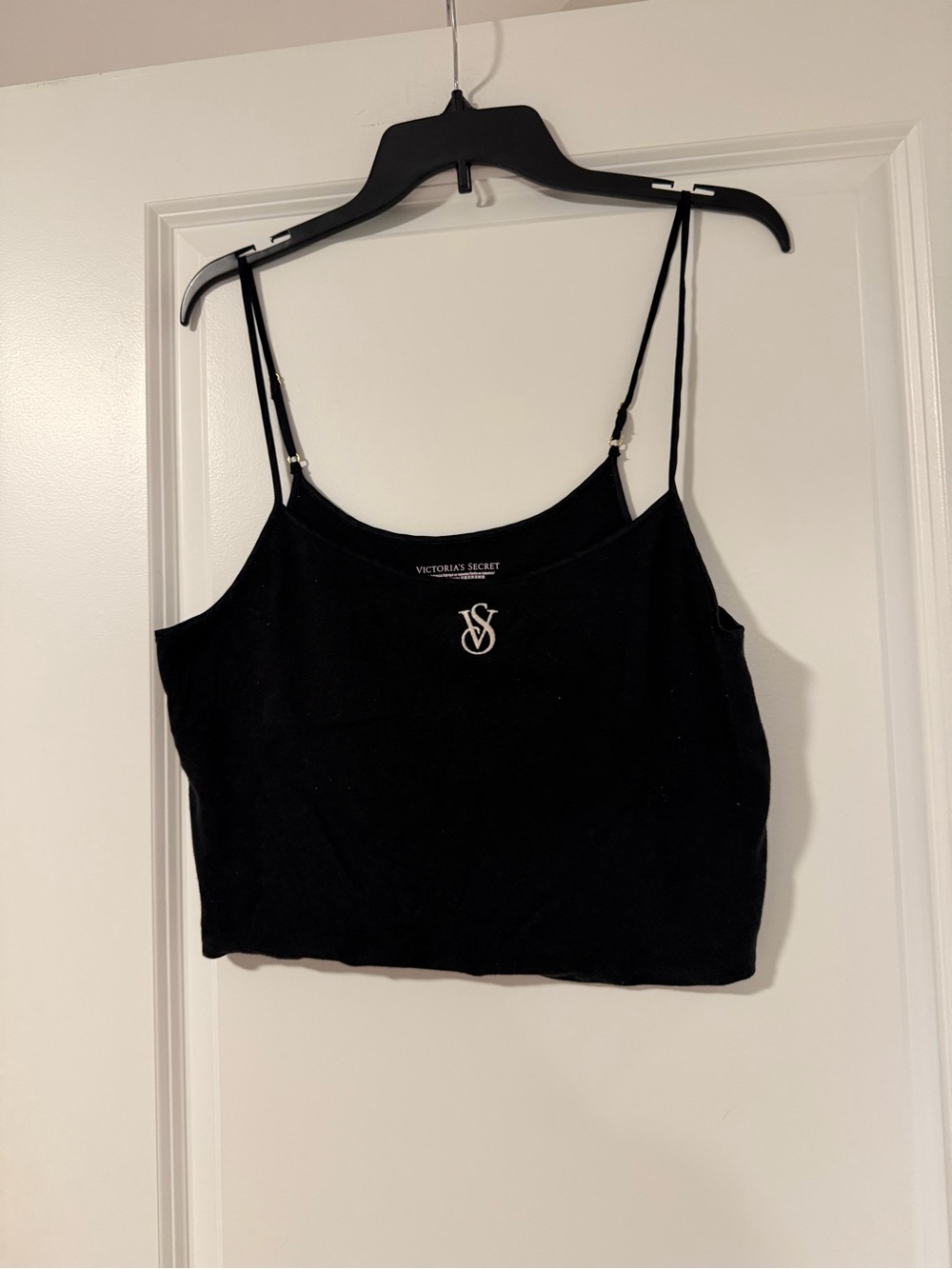 PINK by Victoria's Secret Black Velvet Cropped Camisole with VS Logo Charm